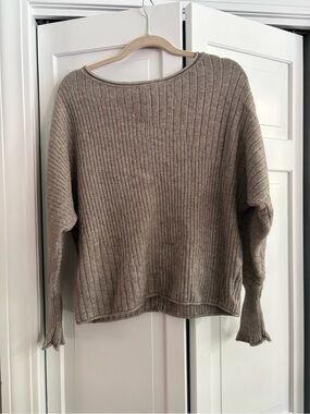 Cyrus Neutral Ribbed Scoop Neck Sweater - Taupe  Size M